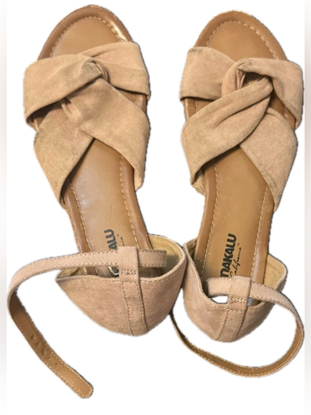 🤎 Makalu California Nude Faux Suede Knotted Ankle Strap Sandals | Women’s 8.5 👡✨